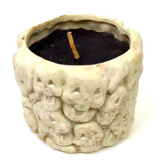 Ghouls Skulls Scary Ceramic Halloween Candle Holder Vintage Black Wax 2.5" Tall - Picture 1 of 6
